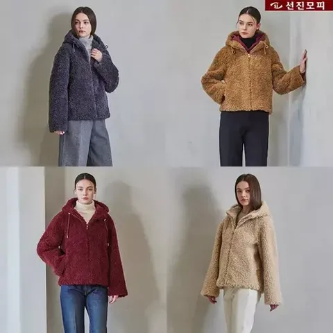 [런칭가 129000원][선진모피 호주산 양모 100% 컬리 후드 자켓