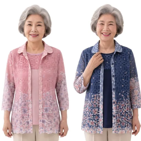 어르신몰 여름 할머니옷 별꽃망사 7부 앙상블세트 708090대 엄마옷 반팔티 생신선물