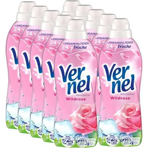 Vernel 버넬 와일드로즈 섬유유연제 6개입 39WL 234회 세탁 가능 24시간 및 7일 동안 지속되는 향기 독특한 기술로 오래가는 신선함 재활용 가능한 병, 858 ml (10er Pack), 1개