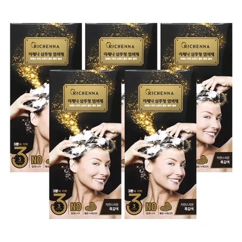 리체나 이지 스피디 골드 샴푸형 3분 염색약 튜브형 흑갈색X5박스새치 커버 셀프 흰머리 뿌리, 단일, 1개