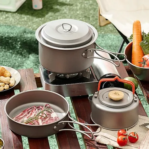 [초경량] 순티타늄 캠핑 코펠 3종 세트 - 2L 냄비 + 1L 프라이팬 + 800ml 주전자 | 백패킹 등산 야외 취사도구 프리미엄 티타늄 식기, 1개, 은색, 2L 냄비+1L 프라이팬+800ml 주전자