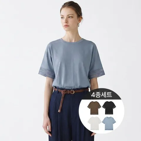 리베레츠 레이스 배색 티블라우스 4종세트