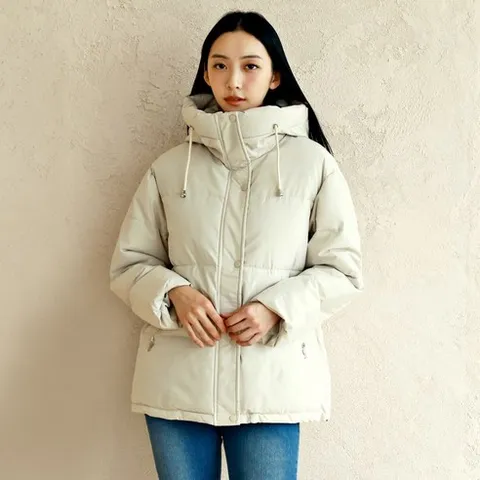 바이얼리 오버핏 하이넥 후드 하프패딩 / 빅사이즈