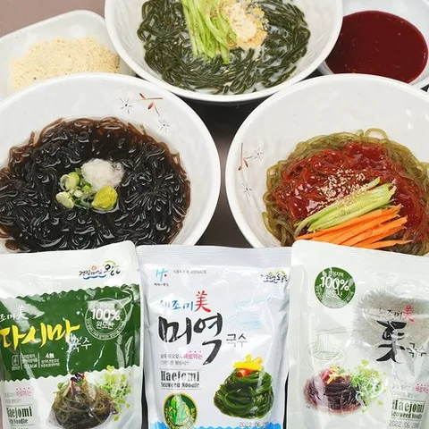 16kcal 식사대용 다이어트 국수 해조미 미역국수+소스 외 톳/단호박/양배추, 미역국수5팩+톳국수5팩+비빔소스(60g) 5팩, 10개, 180g