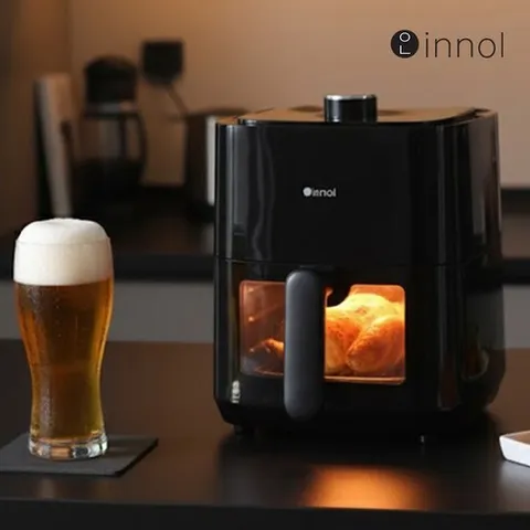 이놀 투명창 에어프라이어 2L 1인용 소형 미니 프리미엄 에어프라이기 air fryer, 블랙, EW042