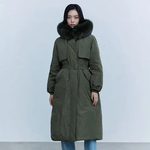 더엣지 폭스 퍼 야상 롱 구스다운 코트