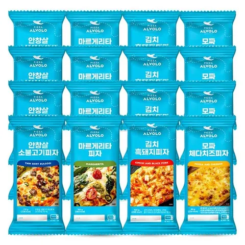 피자알볼로 수제 사각피자 4종 16팩 (안창살+김치흑돼지+모짜치즈+마르게리타), 920g, 2세트