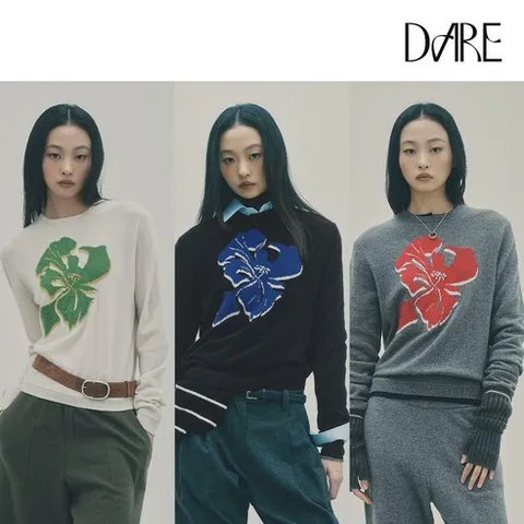 [아쇼라]디아레 화이트캐시100 플라워 인타샤 니트 1종