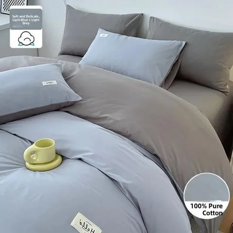 순면 침구 피스 이불 커버 시트 침대 캐노피 보온성 유지, 1. 0.9m 기숙사 침대 [시트형 3종 .., L. 더블 세트 - 하늘색+연회색 [100..