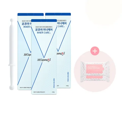 (본사)질경이 질세정기 이너케어 3개+여성용 비데 물티슈 2개 증정 삽입형 질세정제 의료기기 가려움증 가려움 분비물, (본사)질경이 질세정기 이너케어 3개+여성용 비데 물티