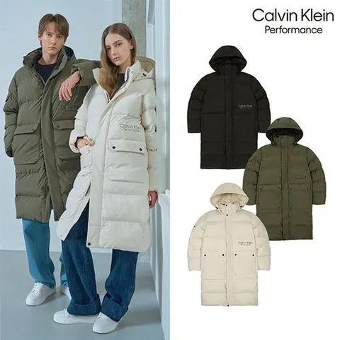 국내매장품 캘빈클라인 퍼포먼스 롱벤치 패딩코트 유니 3컬러 택1
