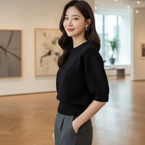 어반룩북 아이리스 퍼프 소매 라운드넥 풀오버 니트 탑