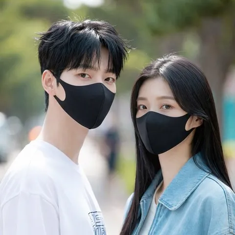 리포즈 새부리형 면마스크 빨아쓰는 패션 방한 항균 천 귀편한 홈쇼핑 마스크 대형 소형 1매, 블랙(대형), 1개