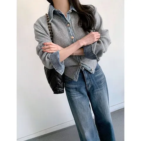 [마켓제이MARKETJ] 데님카라배색 니트가디건(3col)