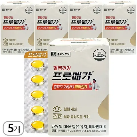 종근당건강프로메가알티지rTG형오메가3비타민DE 혈행건강, 60정, 5박스