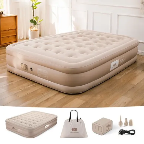 TANSTRIDER 에어침대 에어매트내장형 실내 캠핑 자충매트 높이40cm 휴대용 펌프베드 자동펌프 내장형 높이40cm 휴대용 캠핑 에어베드 매트리스 에어펌프 내장 캠핑 에어매트, 카키