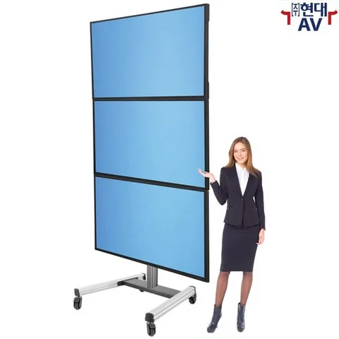 현대AV HD-6233MHW24 대형 TV 멀티스크린(상하 3대) 이동형 스탠드 65인치(3대)/90kg 지원 케이블 내장 렌탈 대여 상담 거치대 받침대 무타공, HD-6233MHW24 (블랙/실버 투톤 칼라), 1개