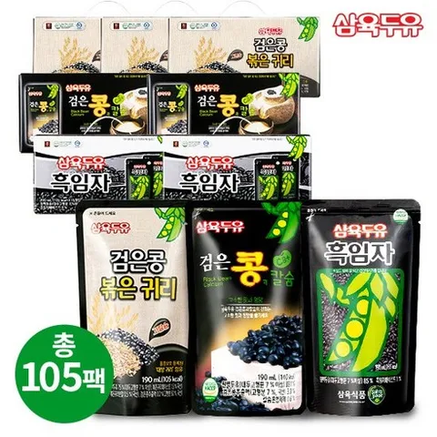 삼육두유 검은콩귀리두유 45팩 + 검은콩과칼슘 30팩 + 흑임자30팩 (총105팩), (매장정품) 삼육두유 [삼육두유] 검은콩귀리두유45팩검, 190ml