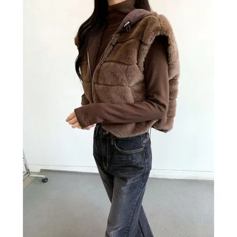 [마켓제이MARKETJ] 후드 양면 퍼 패딩베스트(2col)