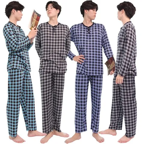 3355shop 남성 피치 체크 잠옷세트 파자마 홈웨어 잠옷 상하의 세트