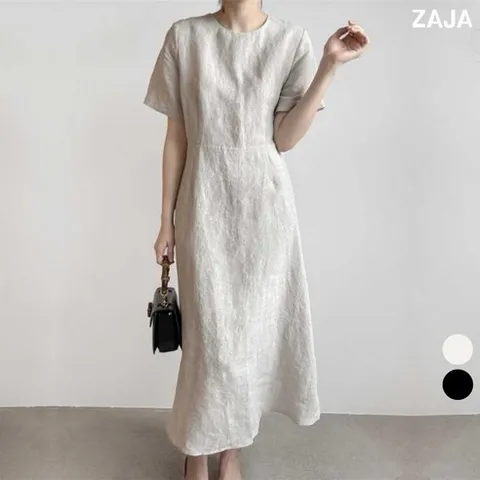 ZAJA 여성 린넨 롱원피스여름편한 반팔원피스