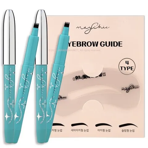 메이시크 더블업 핑거팁 아이브로우 틴트 다크브라운 2개+눈썹가이드 4종, 2개