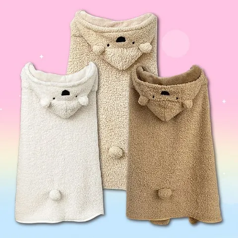 루키버드 곰돌이 망토 담요 귀여운 뽀글이 입는 후드 담요