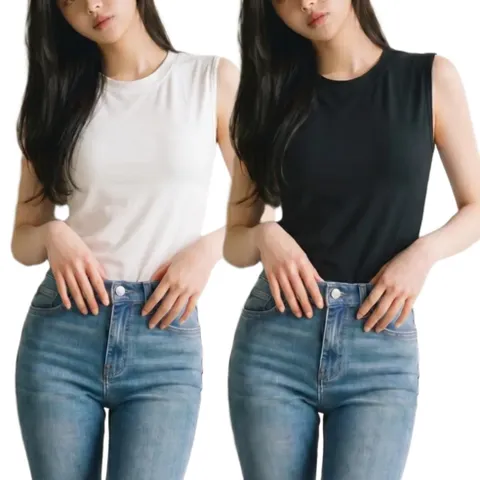 아이니 여성 심플 민소매 스판 나시티 1+1