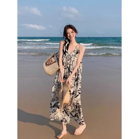 여성 롱원피스 꽃무늬 나시원피스 시원한 휴양지 비치원피스