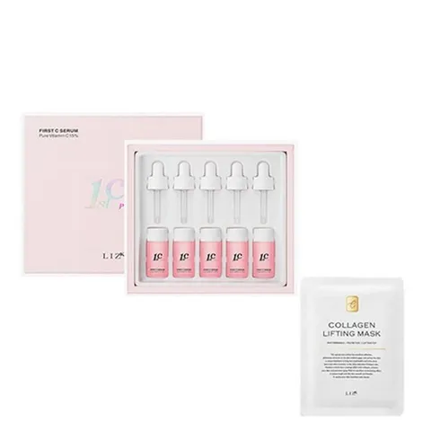 퍼스트씨 핑크세럼 퓨어 비타민 씨 15% - 콜라겐 시트 마스크팩 2매 증정, 10ml, 5개