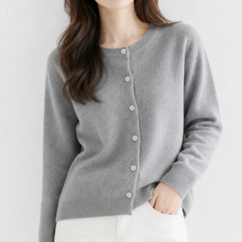 하니모아여성긴팔 스판 라운드넥 니트가디건