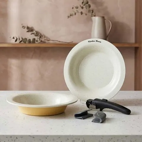 파르셀 플라잉팬 인덕션 세라믹 코팅 멀티핸들 프라이팬 접시 2종, 1세트, 낮은형+깊은형, 옐로우