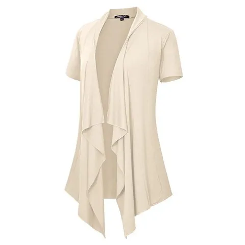 Women's Short Sleeve Draped Open Front Cardigan Lightweight Summer Vest for Women Silver Mink