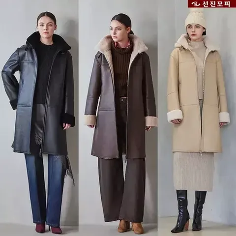 선진모피 25FW 후드탈부착 호주산 양모100% faux 롱 무스탕