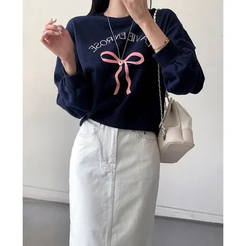 [마켓제이MARKETJ] 리본 라비앙 레터링 맨투맨티(3col)