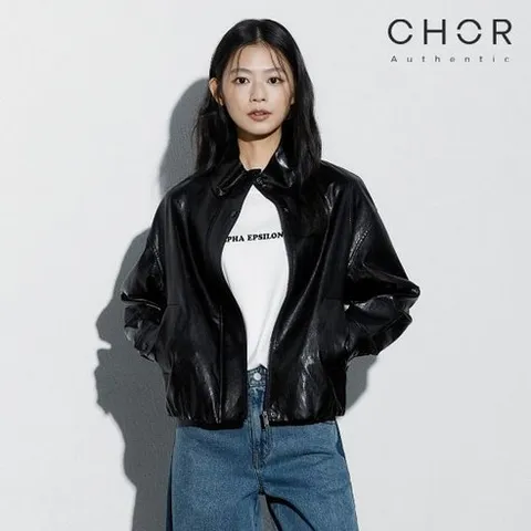 코어 어센틱 26FW 하이넥 FAUX 레더 블루종