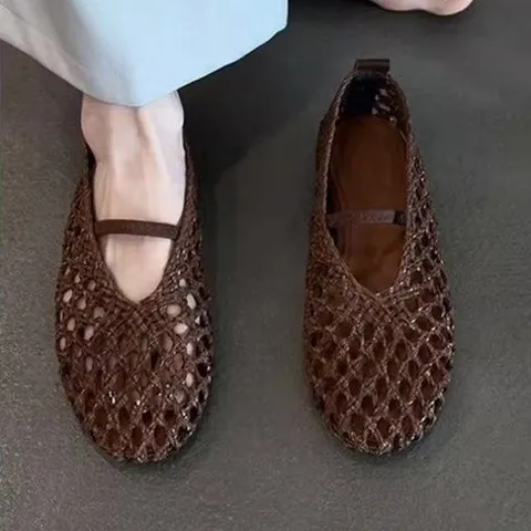 티류으스 여성 여름 가죽 위빙 샌들 크로쉐 펀칭 신발 YX