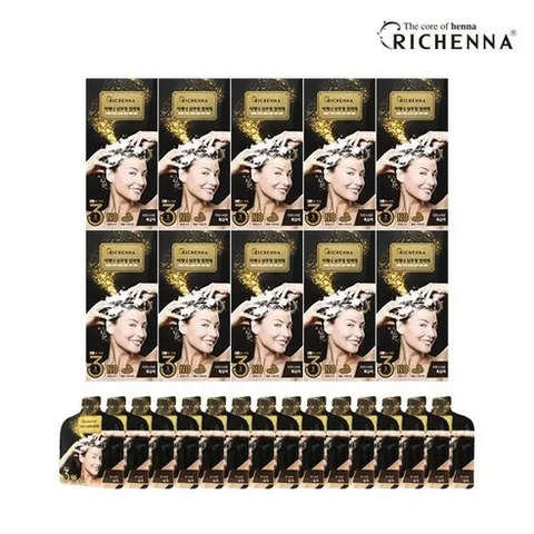 [쇼핑엔티] [리체나] 샴푸형 3분 염색제 전체 염색용 10박스 + 뿌리 염색용 15팩, 부드러운 갈색, 1개