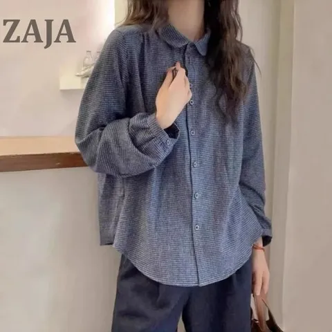ZAJA 여성 린넨 셔츠 봄가을 긴팔 캐주얼 데일리룩
