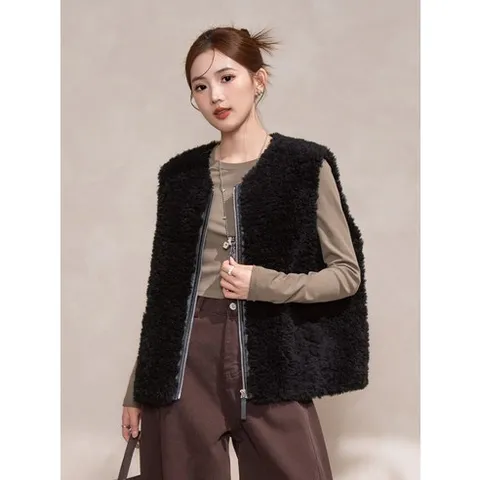 숏 호주 100 양모 천연 리얼 양모 조끼 시어링 퍼 무스탕 테디 양털