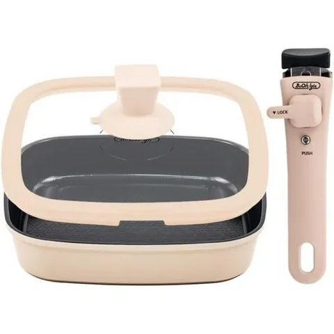 BoOh gle 보오글 프라이팬 냄비 세트 IH 가스불 대응 손잡이가 떨어지다 잘 붙지 않는다 세라믹코팅 세척이쉬운 22cm후라이팬 블랙 뚜껑포함, 베이지_22cm후라이팬(뚜껑포함), 1개