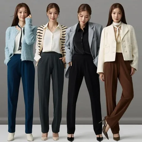 메시제이 크레이프 텐션 팬츠 4종 밴딩 슬랙스 빅사이즈 일자바지 스트레이트 가을 겨울 여자 고무줄 바지