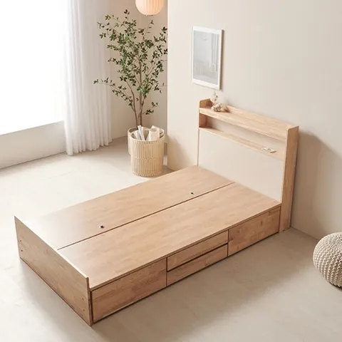 리퍼 아이린 원목 LED 수납 서랍형 침대프레임 SS Q K, 내추럴화이트