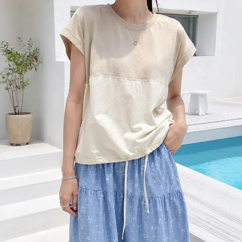 데일리앤 썸즈 여름 쿨 반팔티 바스락 코튼 밑단 스트링 박스 티셔츠