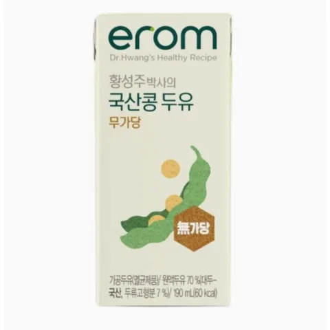 EROM 황성주박사의 국산콩 두유 무가당 140ml 탄산칼슘 아연 비타민 엽산 24팩, 20개, 190ml