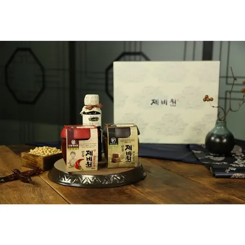 [최명희명인_안동제비원] 국산재료 100% 장류 선물세트 12호 (전통된장 480g+찹쌀고추장480g+간장 270ml)