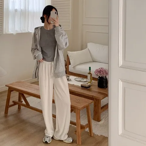 여성 와이드 일자 링클 플리츠 밴딩 팬츠 여름 바지