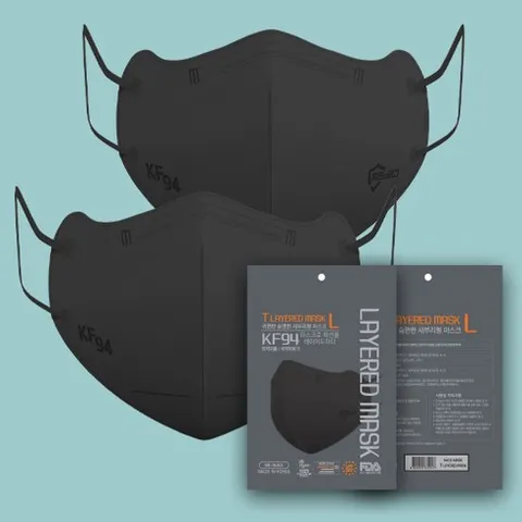 [100매 4중구조]KF94 꿈에그린 새부리형 레이어드 블랙 4중구조 대형/중형 / 성인용 FDA ALL국산원자재 피부저자극 써멀본드 5개입 포장 황사방역보건용 100매, 대형 블랙, 20세트