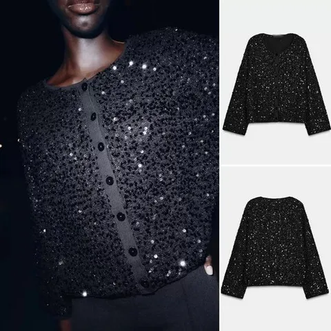 자라 2025 겨울 템페라렌트 스팽글 니트 가디건 재킷