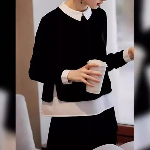 칼라넥 패치워크 레이어드 블라우스 셔츠